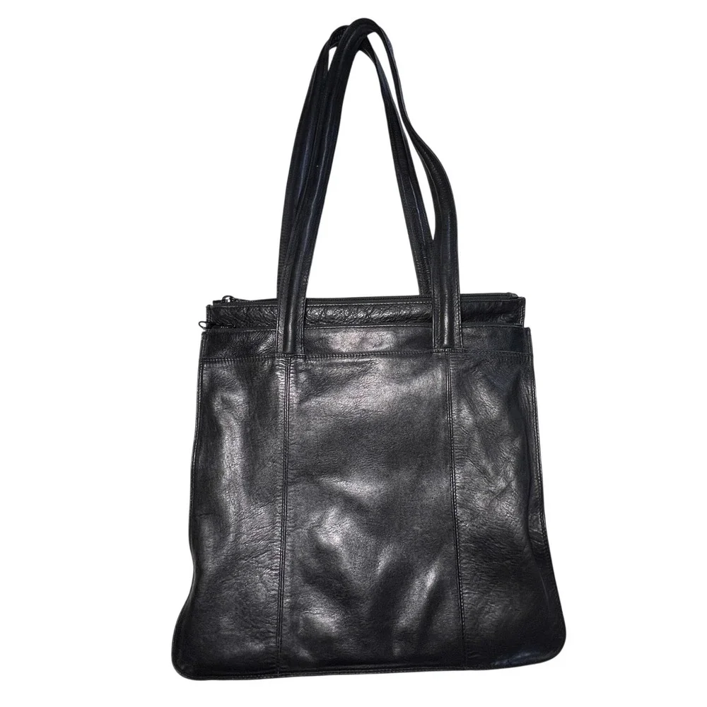 Derek Alexander Tote Purse Women Sleek Black Slim 90s Leather Shoulder Bag Roomy